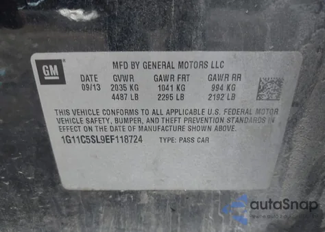 2014 Chevrolet Malibu 1Lt z USA, uszkodzony, nr VIN 1G11C5SL9EF118724